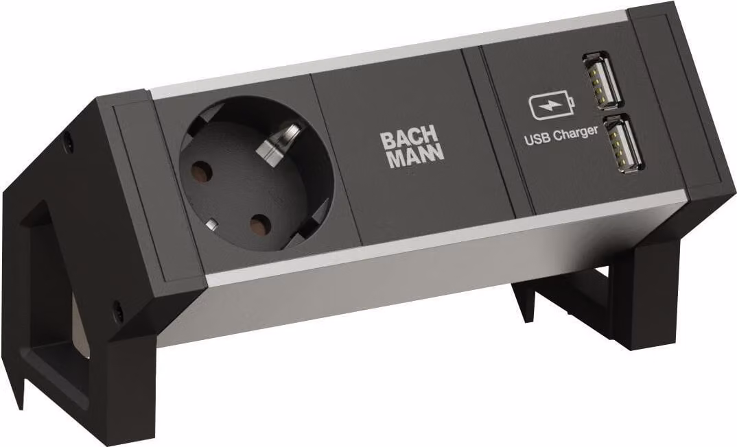 Bachmann DESK 2 ALU BLACK - Presa multipla - Ingresso, ingresso GST18 - Connessioni di uscita: 1 (CEE 7/3, 2 x USB) - 20 c