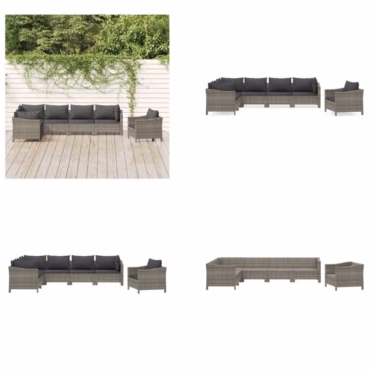 vidaXL Set salotto da giardino 7 pezzi con cuscini in poly rattan grigio - Set salotto da giardino - Set salotto da giardino - Set arredamento da giardino
