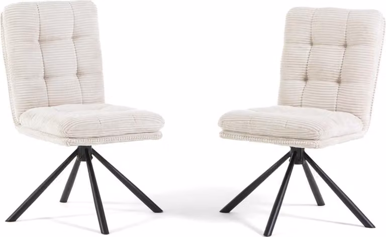 set di 2 sedie girevoli imbottite per interni in tessuto a coste color burro con gambe in metallo - design moderno ed elegante, comodo e versatile, ideale per soggiorno, sala da pranzo, ufficio o ristorante - MONICA