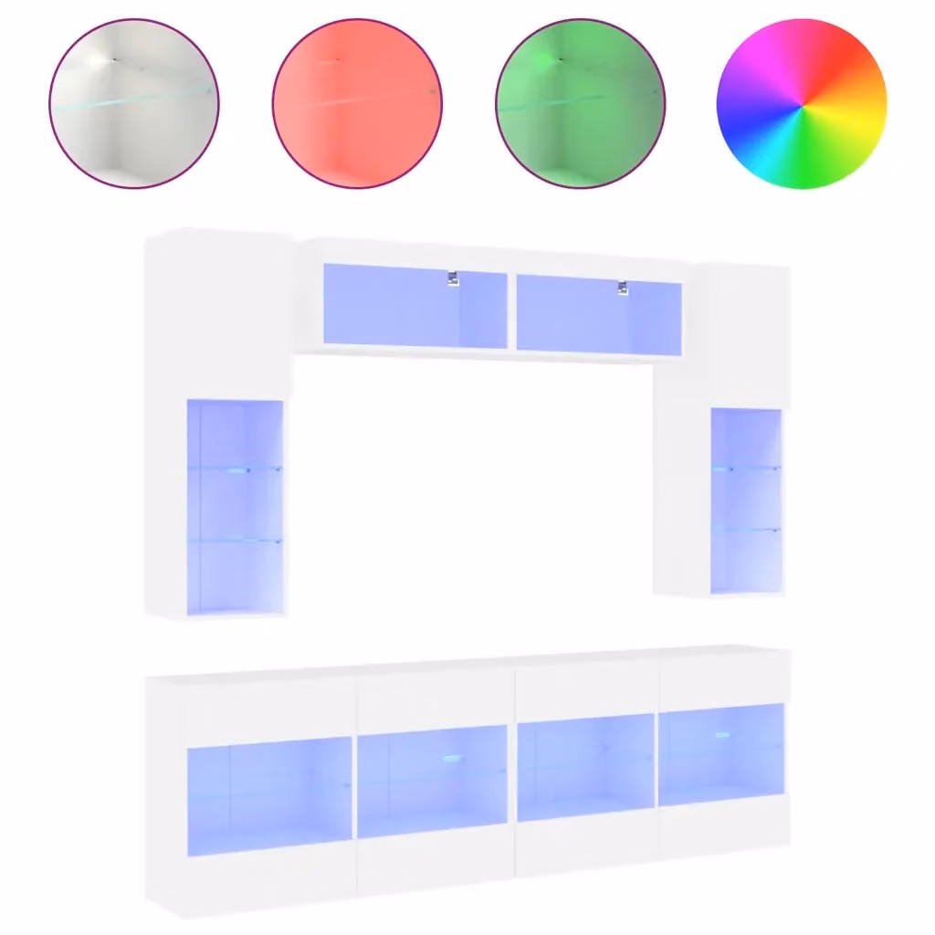 Set di mobili TV da parete moderno vidaXL composto da 6 pezzi con luci LED in colore bianco – 2