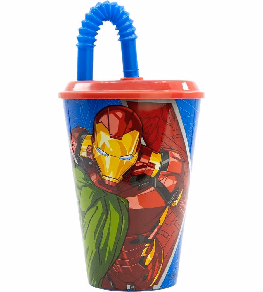 Bicchiere in plastica con cannuccia Avengers 430 ml