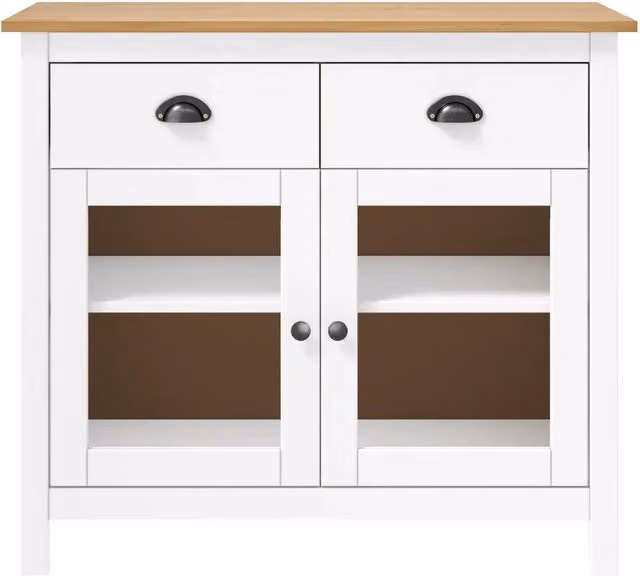 Credenza Hill in legno massello di pino bianco e marrone per sala da pranzo L 90 cm, P 40 cm, H 80 cm