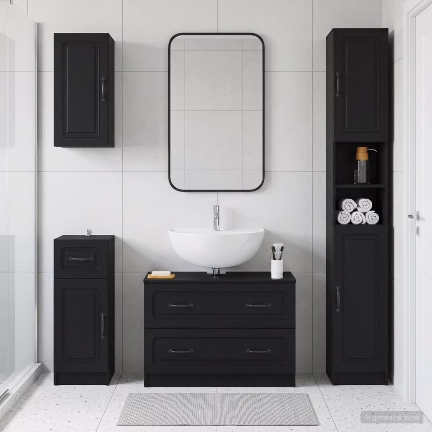 Set di mobili da bagno moderno vidaXL UTRECHT nero 4 pezzi con mobile sottolavabo e pensile a parete