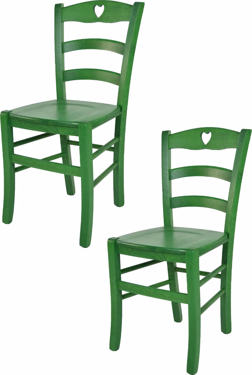 t m c s Tommychairs - Set di 2 sedie CUORE per cucina e sala da pranzo, struttura robusta in legno di faggio, laccata in colore verde anilina e seduta in legno