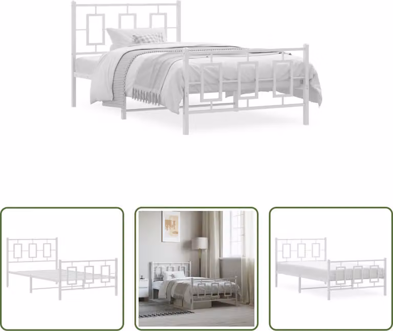 The Living Store Struttura letto con testiera e pediera in metallo bianco 100x200 cm