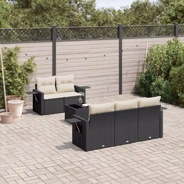 Set Divano da Giardino 6 pz con Cuscini Nero in Polyrattan 3252233