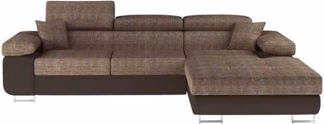Divano angolare convertibile AMANDA MEUBLORAMA beige e marrone con funzione letto e poggiatesta regolabile, angolo destro, L 280 x P 149 x H 90 cm