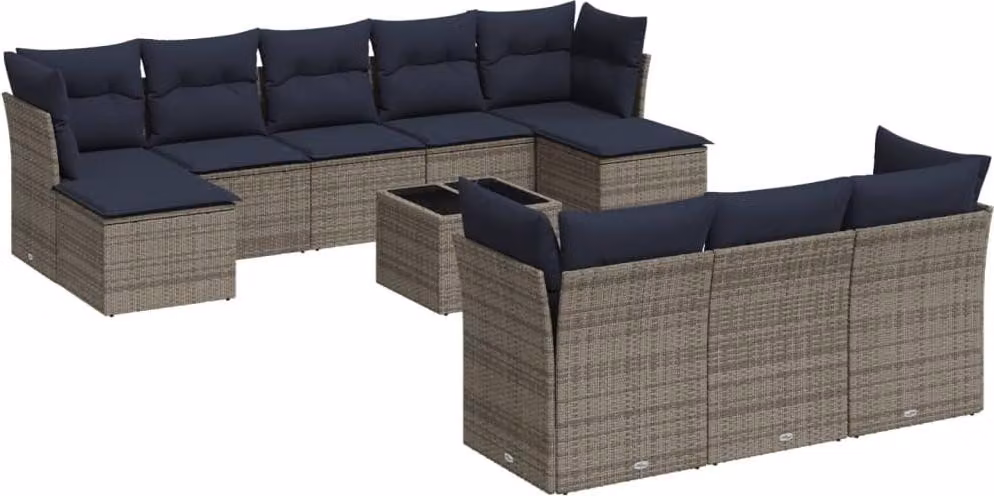 Set Divani da Giardino 11 pz con Cuscini Grigio in Polyrattan