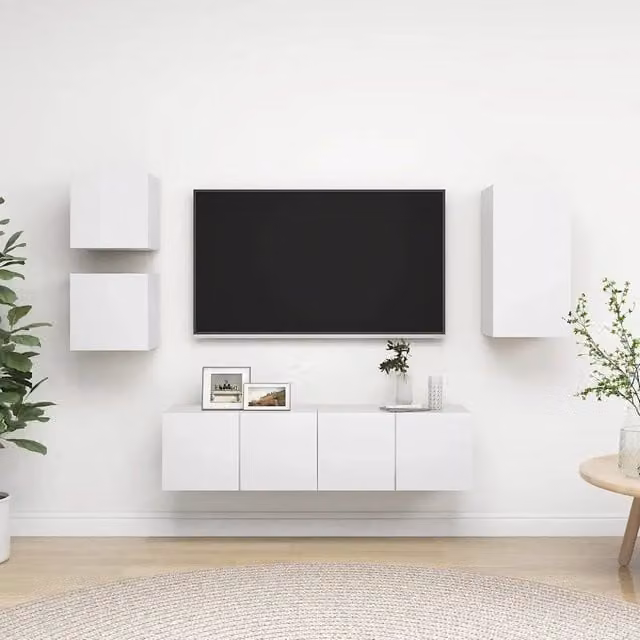 Set di mobili porta TV moderno vidaXL in legno multistrato bianco da soggiorno a parete