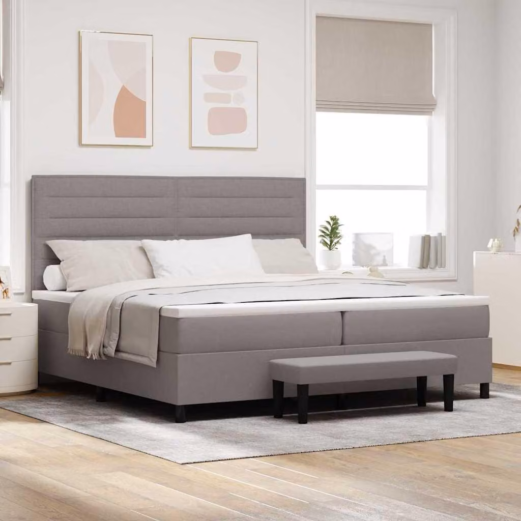 Maison Exclusive - Letto boxspring con testiera color taupe, 200 x 200 cm, rivestimento in tessuto