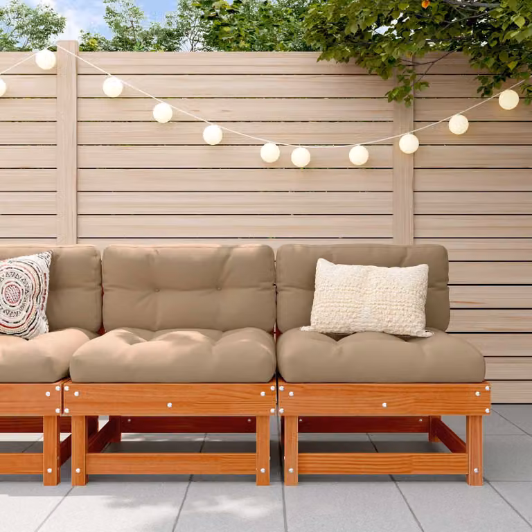 vidaXL Divano da Giardino a L in Legno di Pino Trattato con Cuscini Marrone e Beige