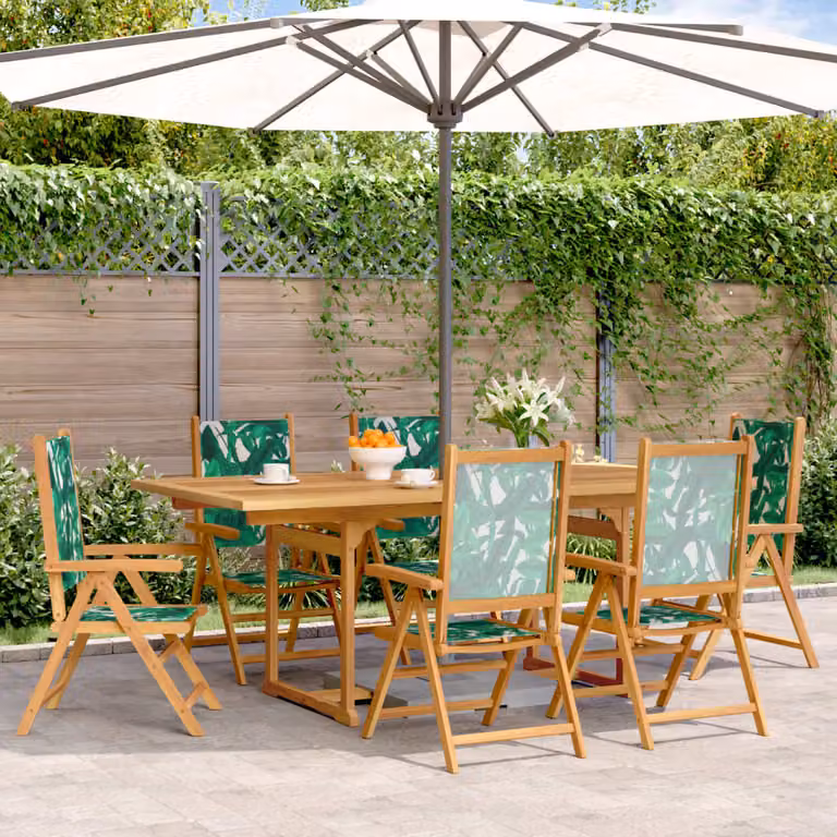 Maison Exclusive - Set da pranzo da giardino a 7 pezzi in tessuto e legno massello con motivo a foglie