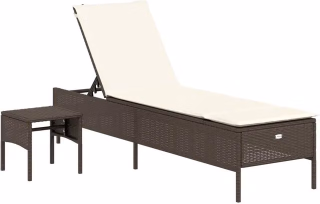 Lettino Prendisole | Sdraio da giardino | Lettino da sole con Tavolo e Cuscino Marrone in Polyrattan