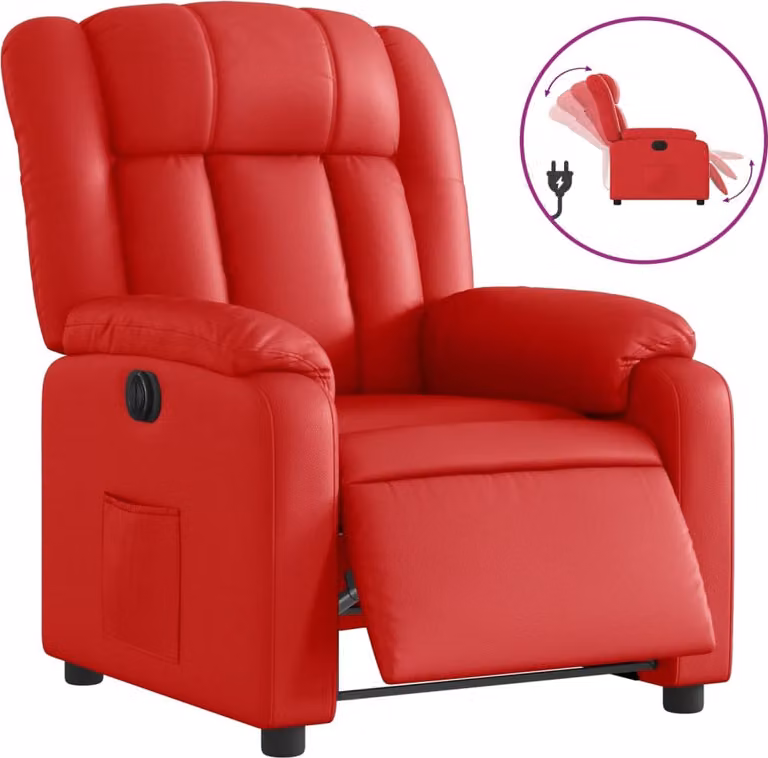Poltrona Reclinabile Elettrica Rossa in Pelle finta