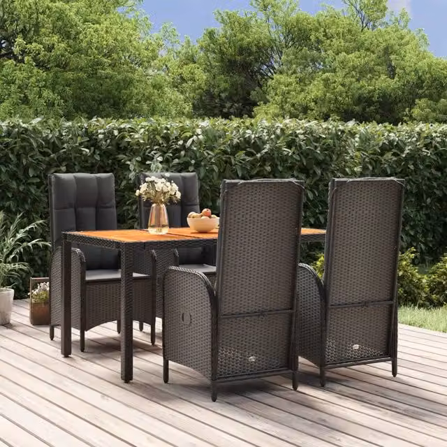 Set da Pranzo da Giardino 5 pz Nero con Cuscini in Polyrattan 3185070