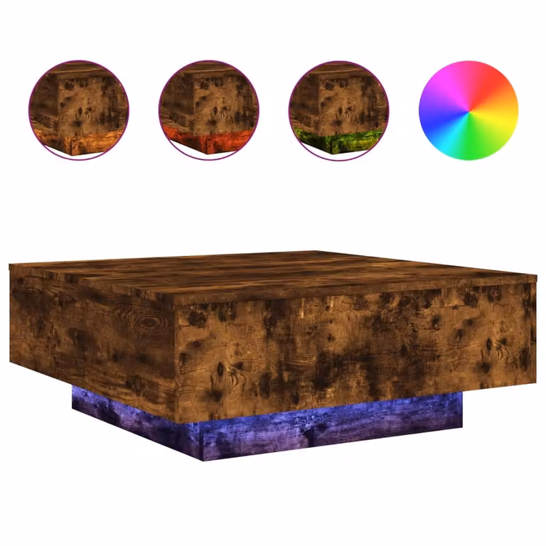 Tavolino da Soggiorno con Luci LED Rovere Fumo 80x80x31 cm