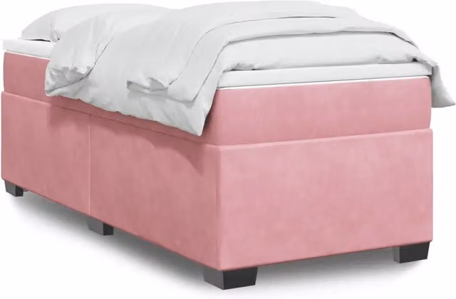 Letto a molle con materasso vidaXL in velluto rosa e bianco L/P/H: 100 x 200 cm