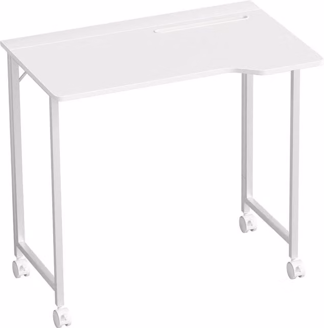 Scrivania pieghevole HOMCOM con ruote e scanalatura per dispositivi, Bianco, L: 80 cm, P: 52 cm, H: 75 cm – 1