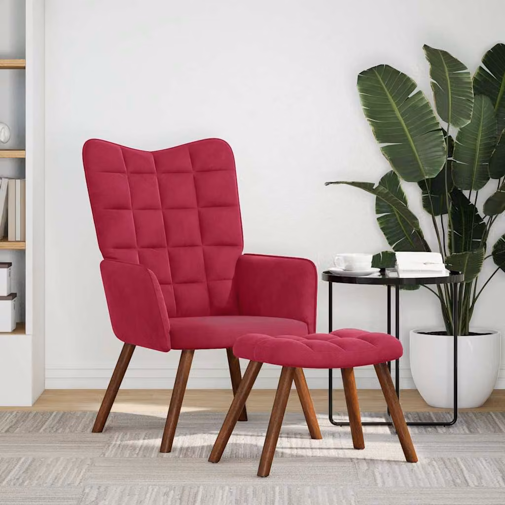 vidaXL Poltrona Relax con Poggiapiedi in Velluto Rosso