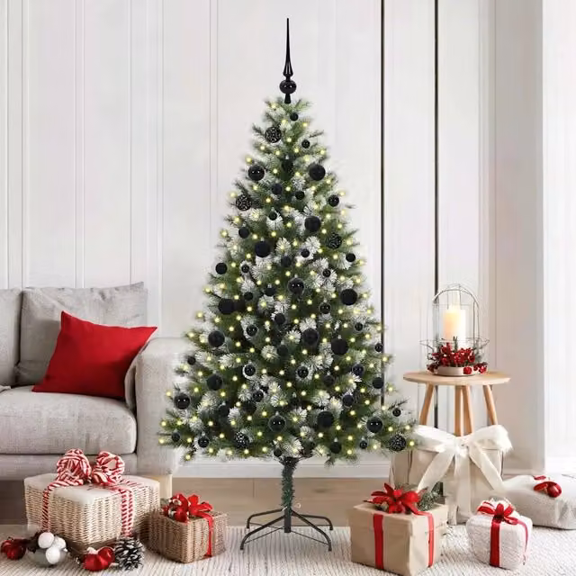 Albero di Natale artificiale vidaXL con rami snodati e neve imbiancata, verde e bianco, H: 180 cm, L: 102 cm, P: 102 cm – 1