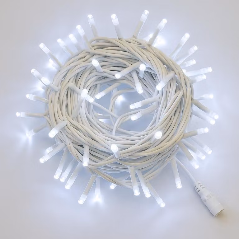 Catena luminosa con 100 LED, 10 metri, colore bianco, grado di protezione IP65, espandibile, effetto lampeggiante