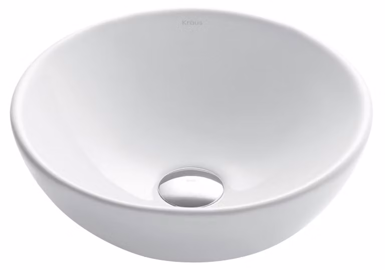 Lavabo in Vetroceramica, forma rotonda da appoggio, bianco, dimensioni 13,7 x 13,7 x 5,5 pollici