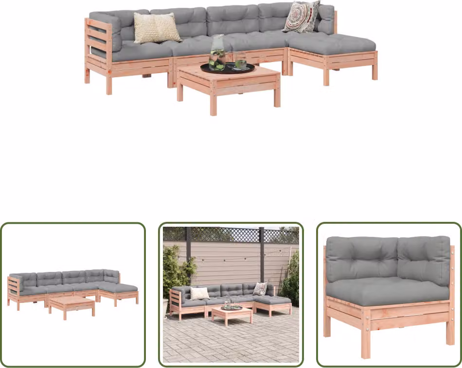 The Living Store Set di divani da giardino 6 pezzi con cuscini in legno massiccio di abete Douglas