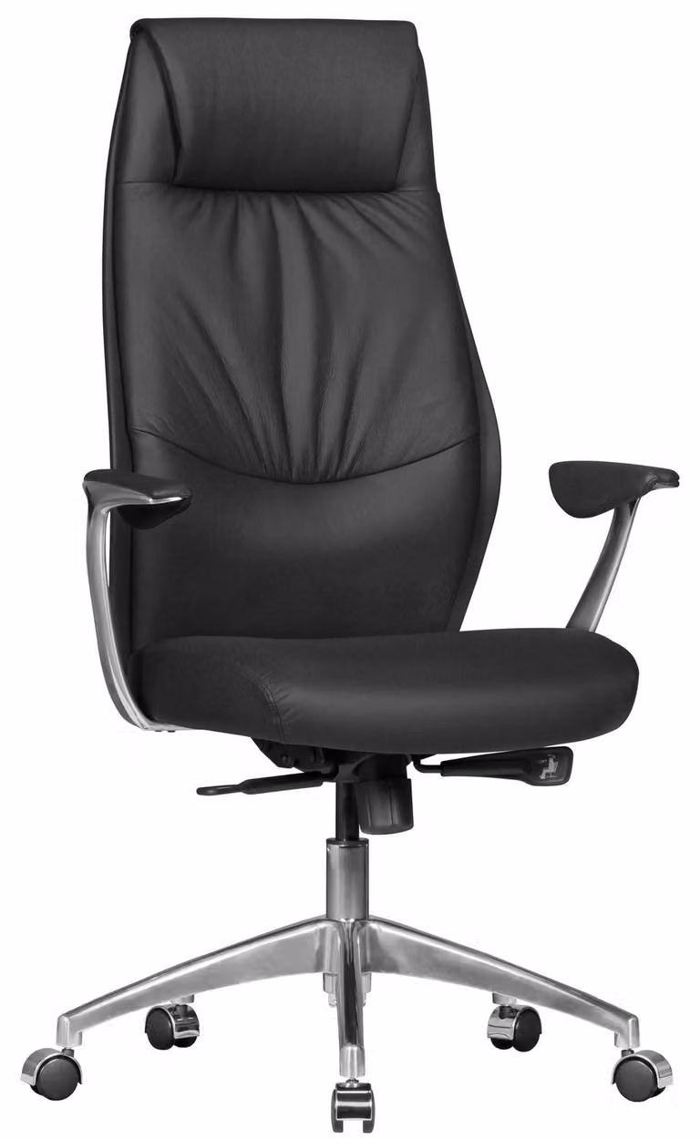 Sedia da ufficio in vera pelle nera - Meccanismo sincronizzato ergonomico - Capacità di carico: 120 kg