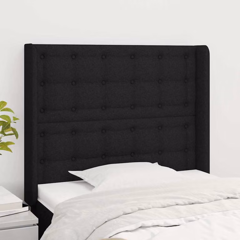 Testiera ad orecchio vidaXL in tessuto nero con struttura in legno L: 103 cm, P: 16 cm, H: 118-128 cm