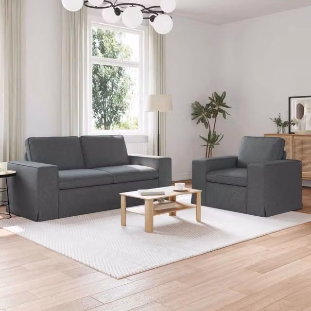 Set di divani a L vidaXL moderno in tessuto grigio e nero con struttura in metallo e coperture rimovibili – 1