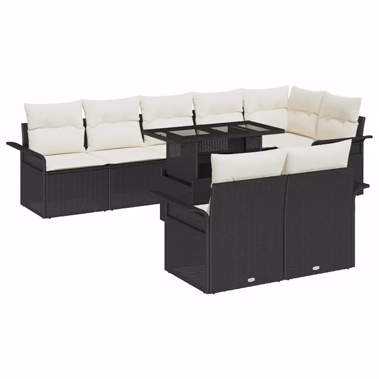 Set Divano da Giardino Moderno vidaXL in 9 Pezzi con Cuscini Beige e Struttura in Acciaio Nero