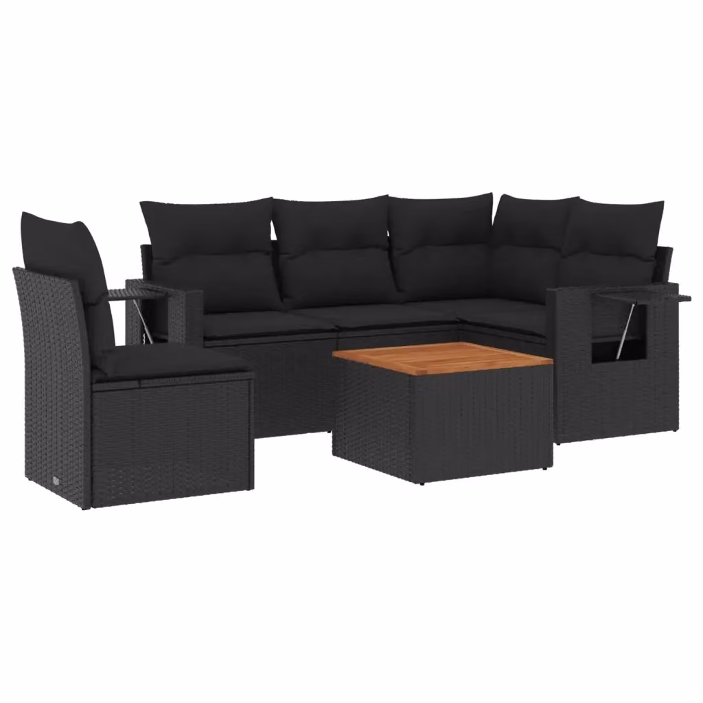 vidaXL Set Divano da Giardino a L 6 pz in Polyrattan Nero con Cuscini Imbottiti e Tavolino – 2