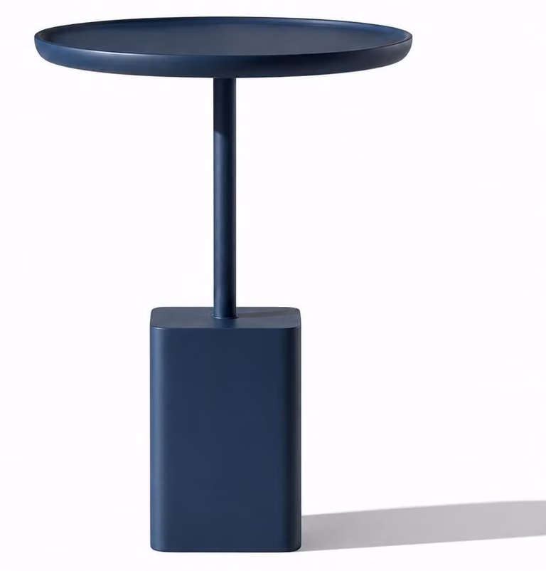 Tavolino ausiliario, stile moderno, colore blu, comodo, pratico, forma rotonda, ideale per il soggiorno