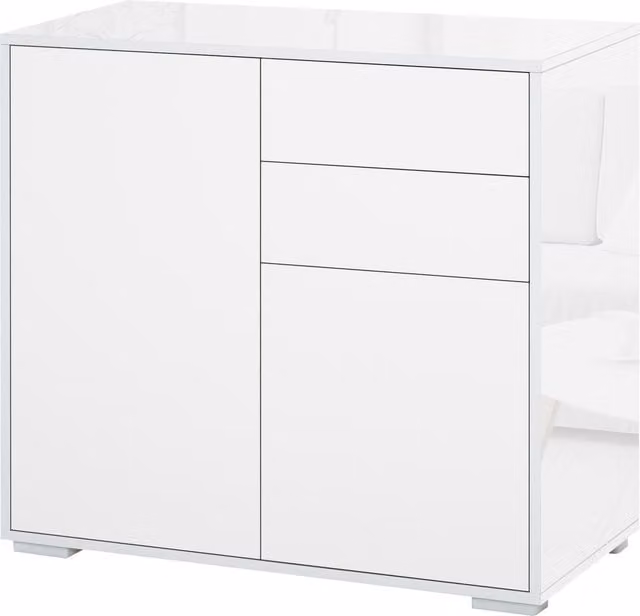 Credenza Multifunzione Moderna Aosom Italy con Mensole Regolabili, 2 Cassetti e 2 Ante a Pressione, Bianco Opaco