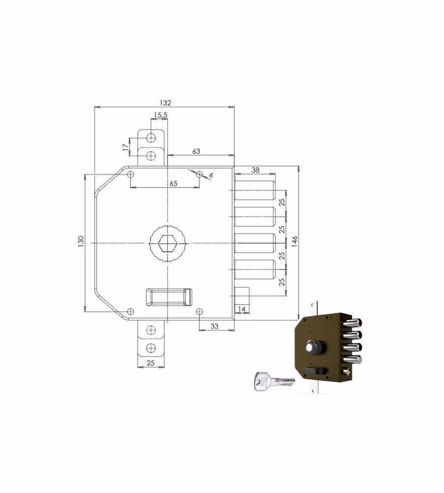Serratura Sicura Triplice Sx Pompa 3250 Mc Cr