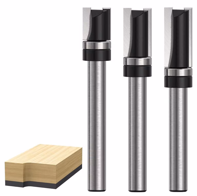 Set di frese a coda di rondine, 3 pezzi, in metallo duro, diametro 12 mm, attacco 8 mm, con cuscinetti a sfera
