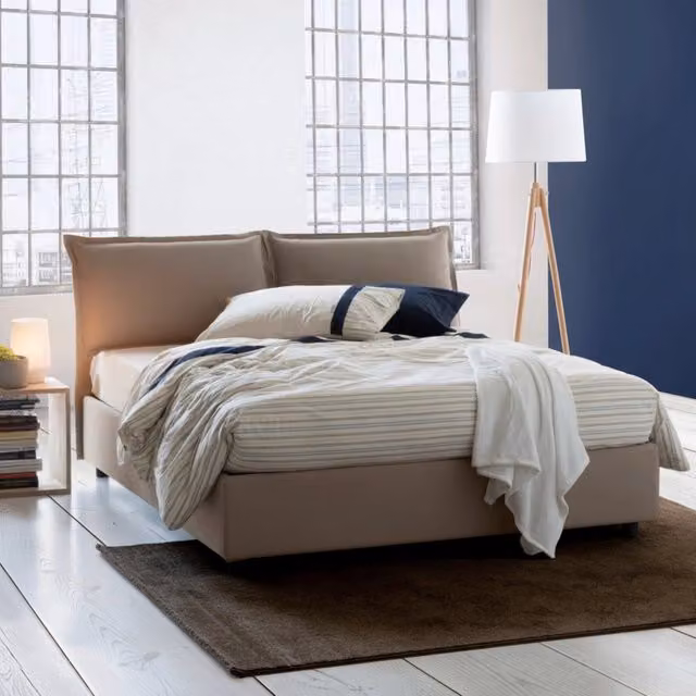 Letto Matrimoniale Anjin Talamo Italia con Contenitore a Alzata, Grigio e Beige, L/P: 160 x 190 cm