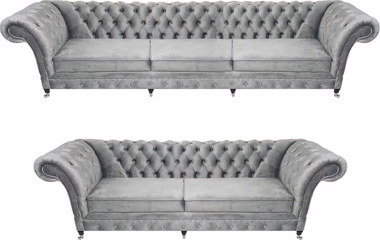 Luxus Designer Sofagarnitur Wohnzimmer Grau Wohnzimmer Polstermöbel Chesterfield
