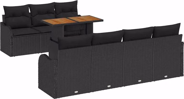 Set Divano da Giardino con archiviazione 8 pcs Nero Poly Rattan