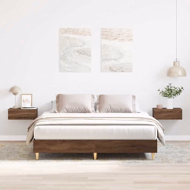 Giroletto vidaXL in legno di eucalipto color marrone con doghe piatte fisse L/P/H: 200 x 140 x 25 cm