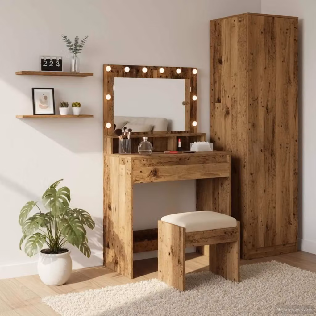 Toeletta DESIGN IN con specchio e illuminazione LED in legno marrone, L: 75,5 cm, P: 41 cm, H: 135 cm – 2