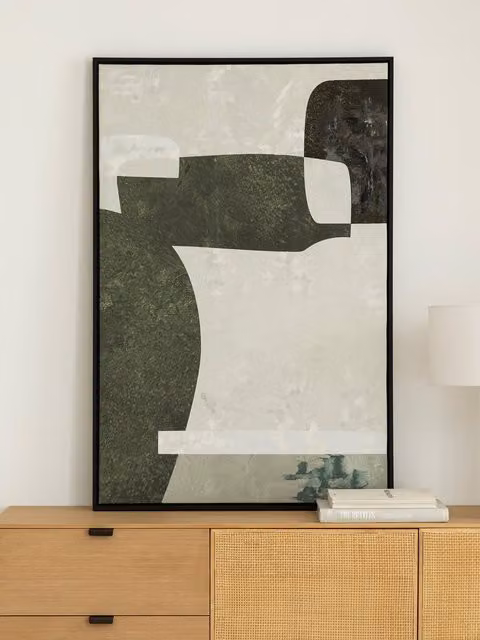 Quadro astratto Weels dipinto Kenay Home, L: 120 cm, H: 80 cm, multicolore beige, verde e nero su tela