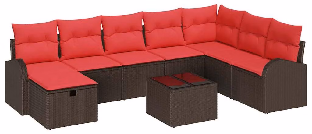 Set Divano da Giardino con cuscino 9 pcs Marrone Poly Rattan