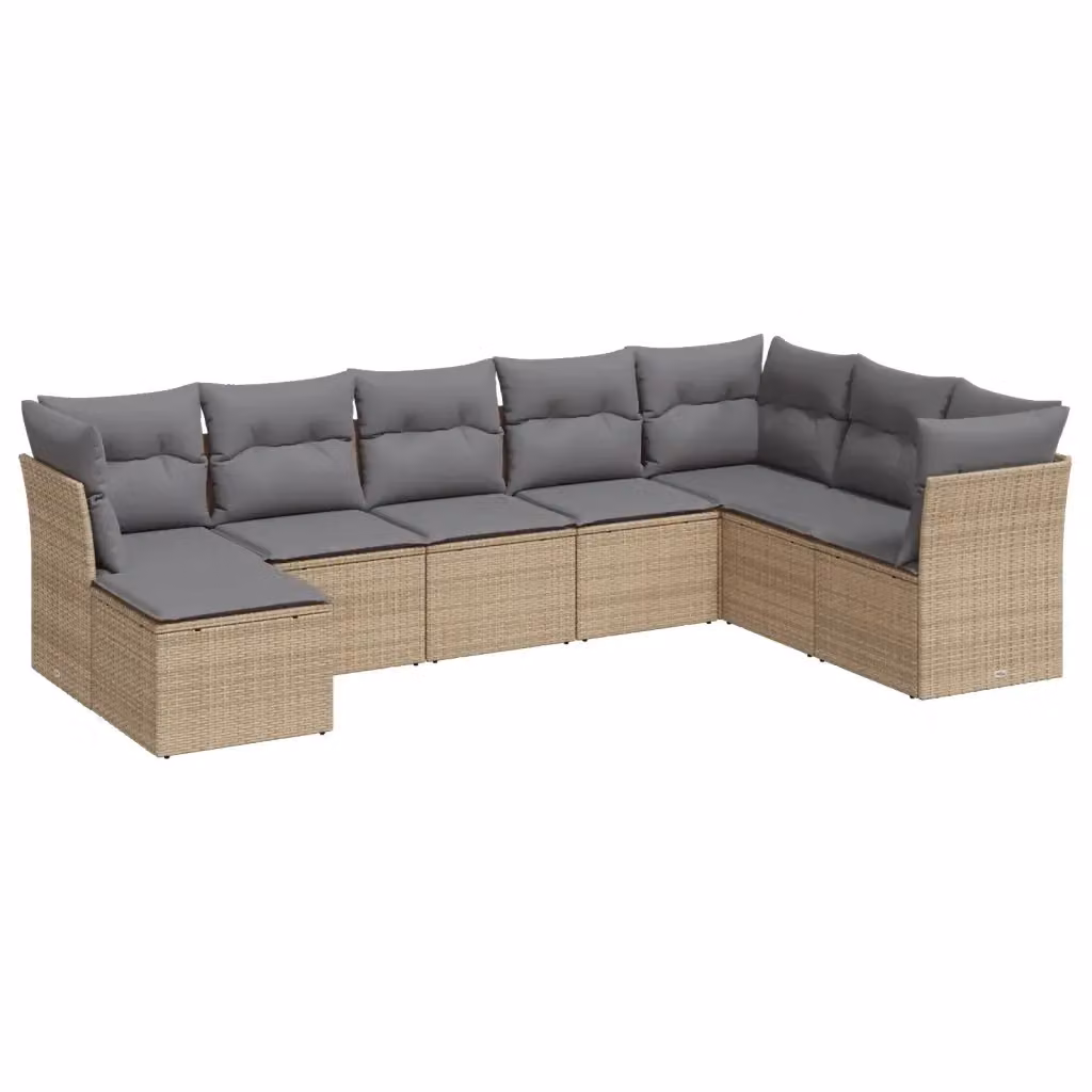 vidaXL Set Divano da Giardino 8 pz a Forma di L in Polyrattan con Cuscini Beige e Grigio e Coperture Rimovibili – 2