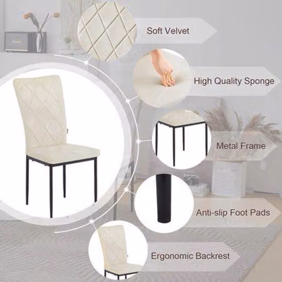 Set di 4 sedie da pranzo ergonomiche - Colore crema - Gambe in metallo - Schienale alto - Comode e stabili - Ideali per cucina o sala da pranzo - Dimensioni: 42x94,5x59 cm