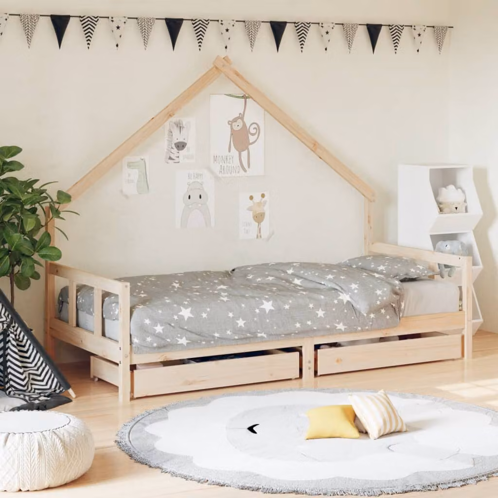 vidaXL Giroletto per Bambini con Cassetti in Legno Massello di Pino, L/P/H: 200 x 90 x 163,5 cm