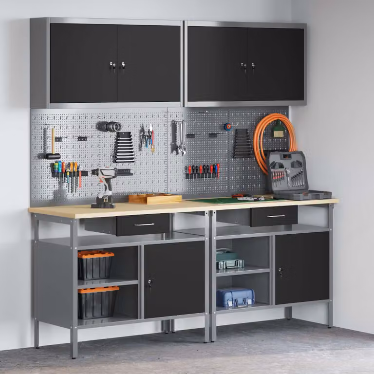 vidaXL Set banco da lavoro 8 pz Nero e Grigio