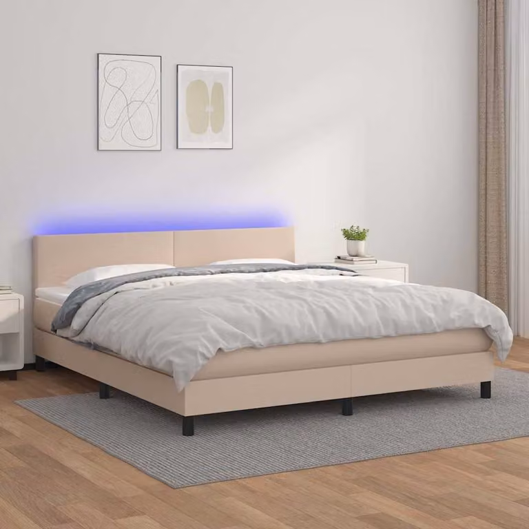 Letto con Giroletto a Molle, Materasso Ibrido e Illuminazione LED vidaXL, Colore Cappuccino, L/P: 180 x 200 cm