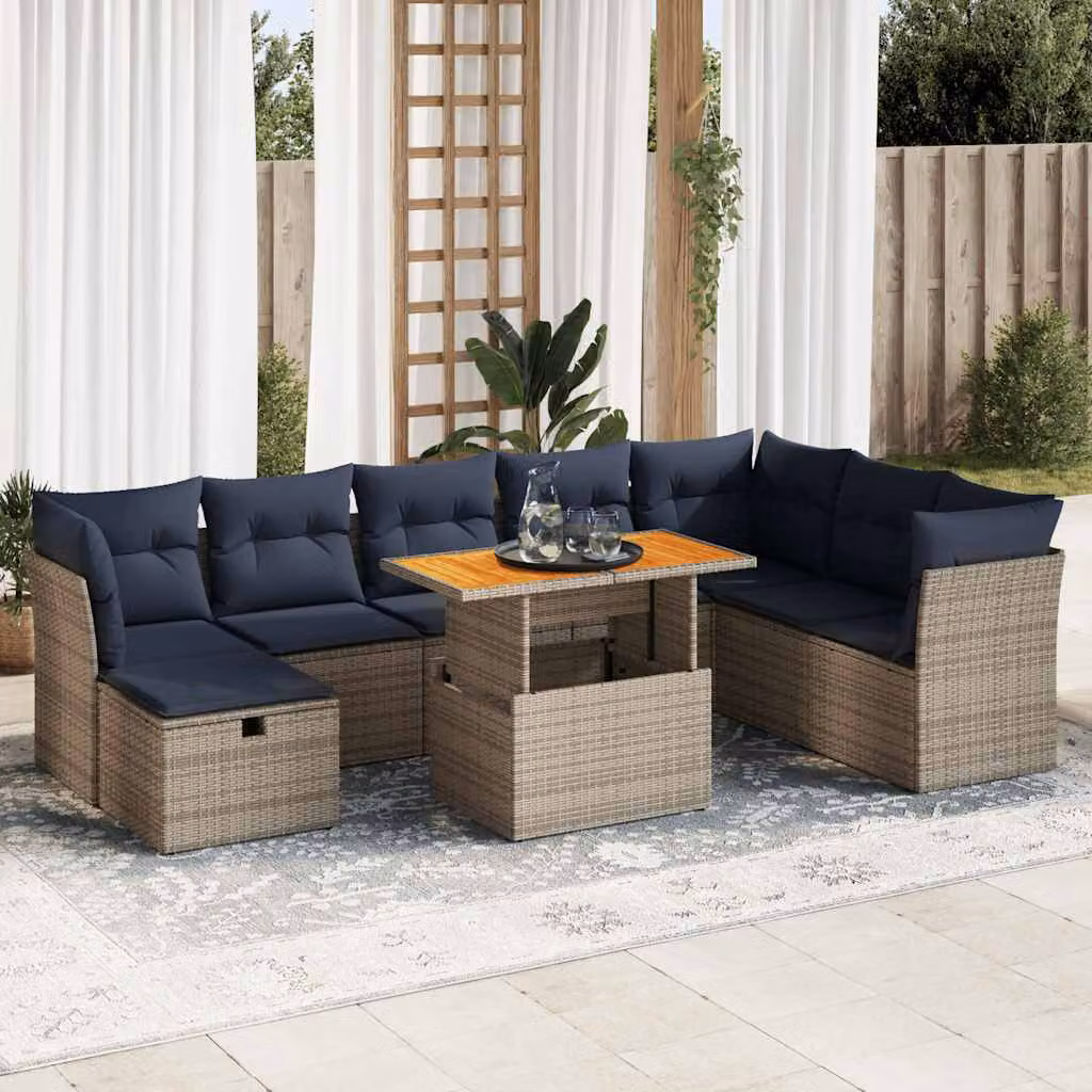 Maison Exclusive - Set da giardino 9 pezzi con cuscini Marrone Polyrattan Acacia
