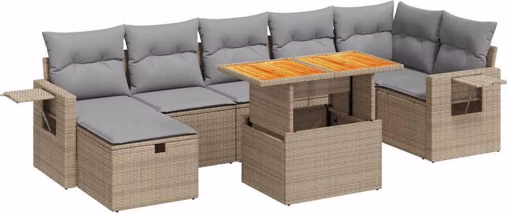 Set Divano da Giardino 5 pz con Cuscini Beige Polyrattan Acacia